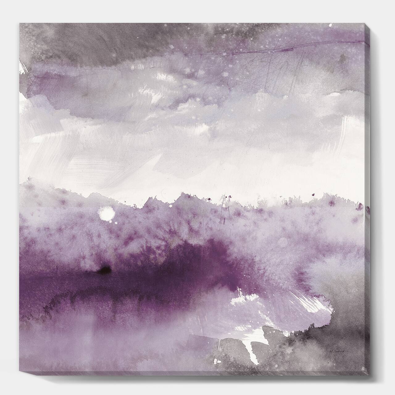 Designart - Midnight at the Lake II Amethyst and Grey - Shabby Chic Canvas Artwork